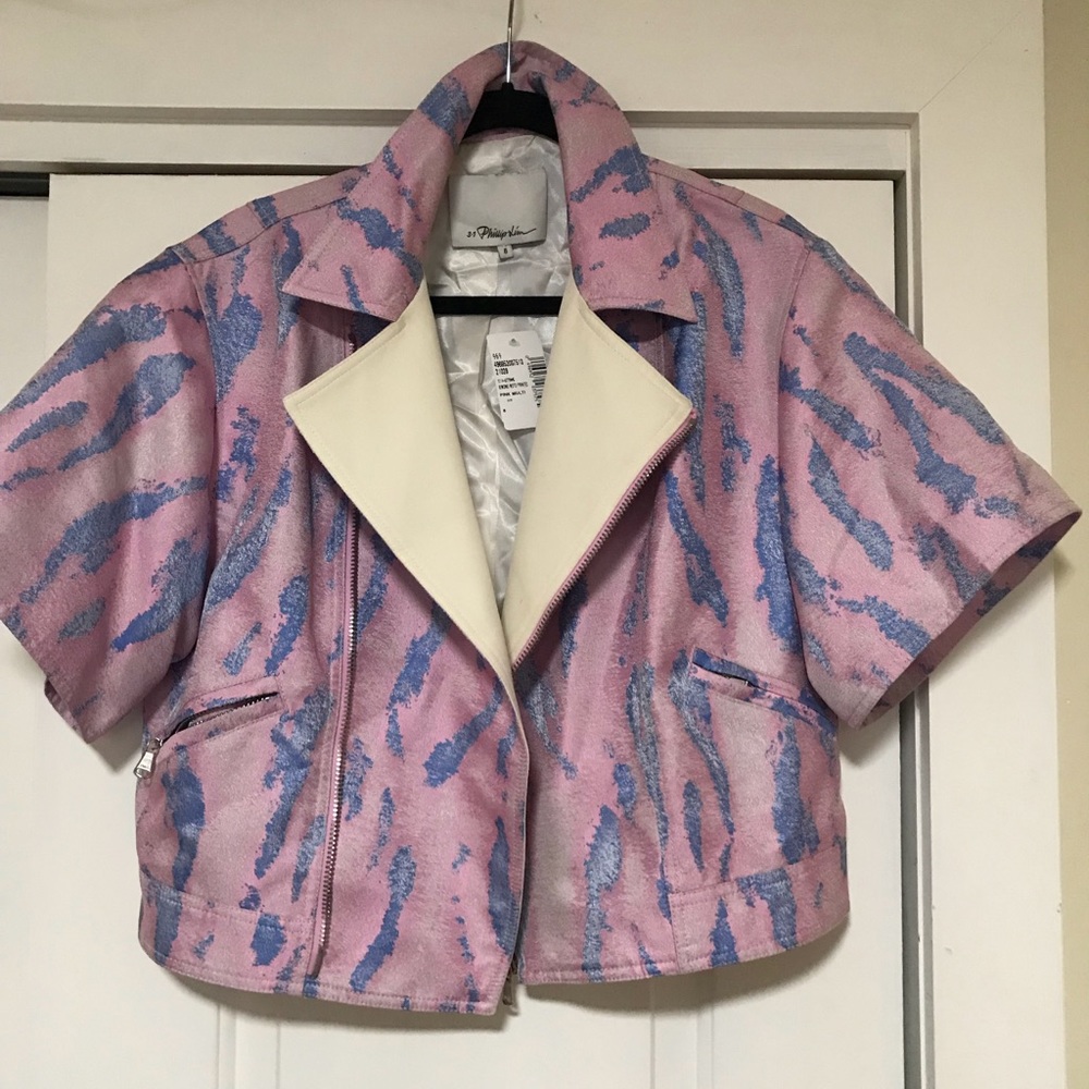 3.1 Phillip Lim Jacquard Cropped Motorcycle Jacket